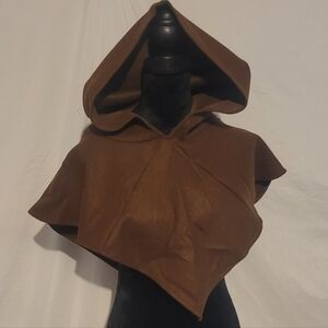 Chocolate Brown Felt Hooded Capelet Or Cloak, Unisex OS